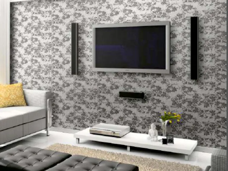 Modern living room design with white marble inspired tiles